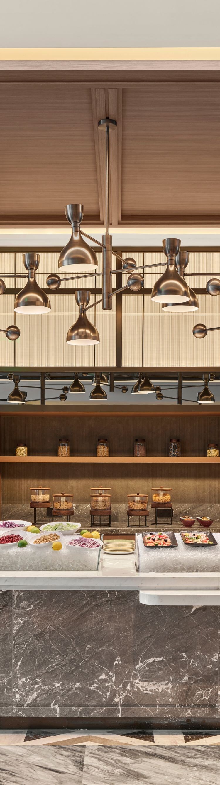 Buffet station with marble and lighting