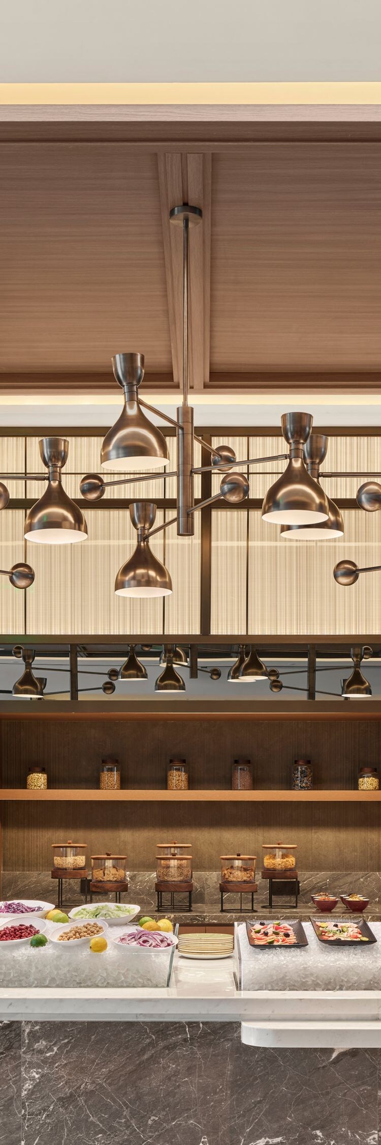 Buffet station with marble and lighting