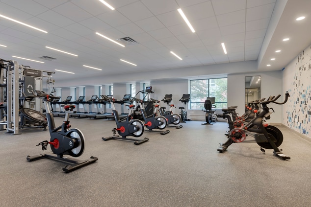 Fitness Center with bikes, treadmills and more.