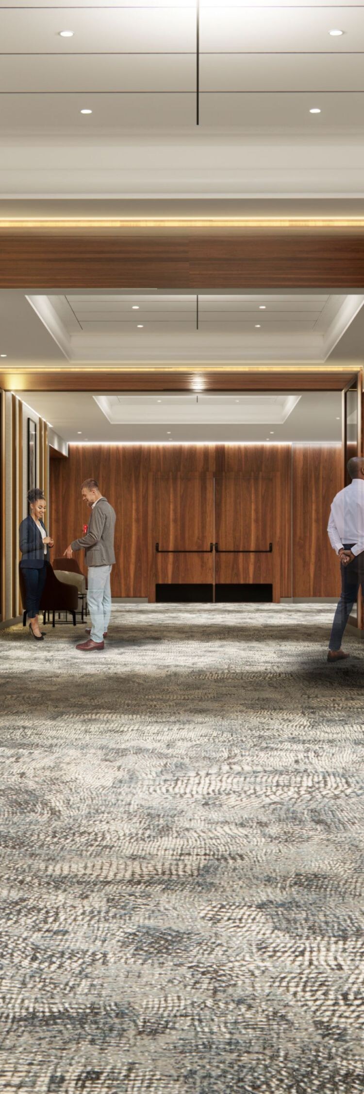 Hotel foyer with modern seating and lighting