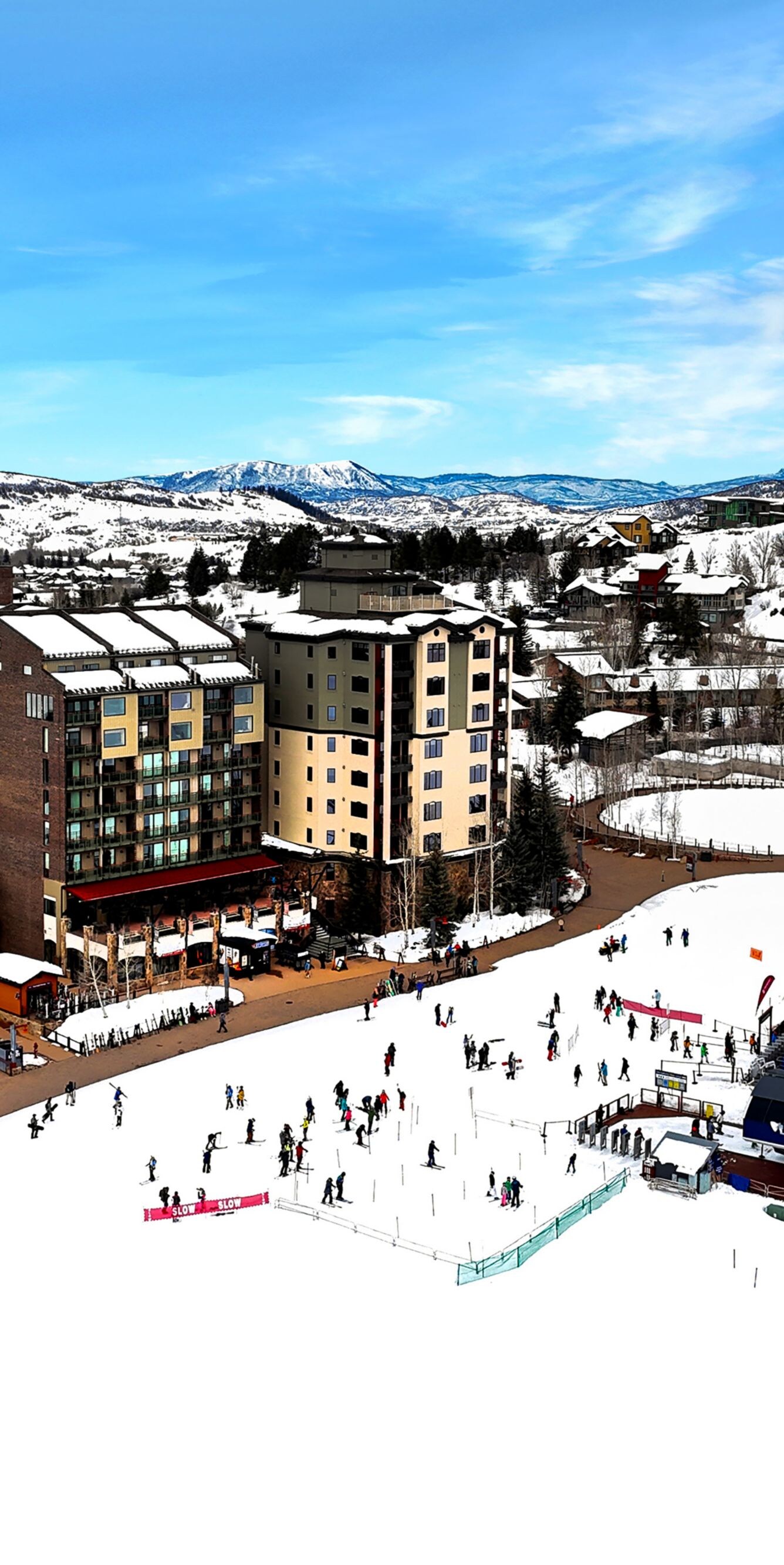 Exterior, gondola with snow skiers, winter