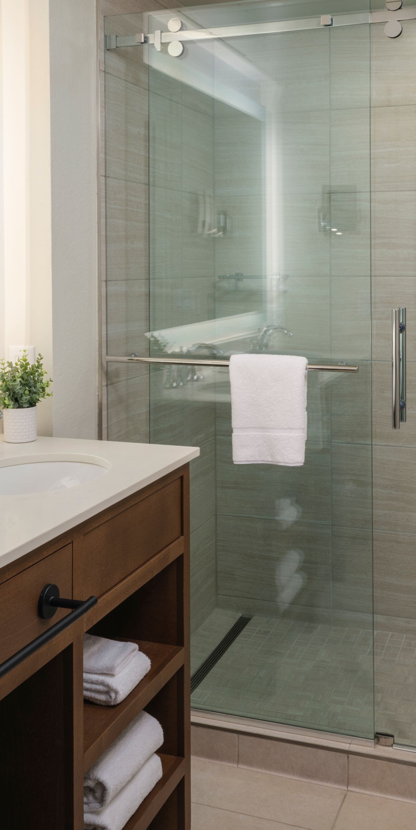 Double vanity, walk-in shower