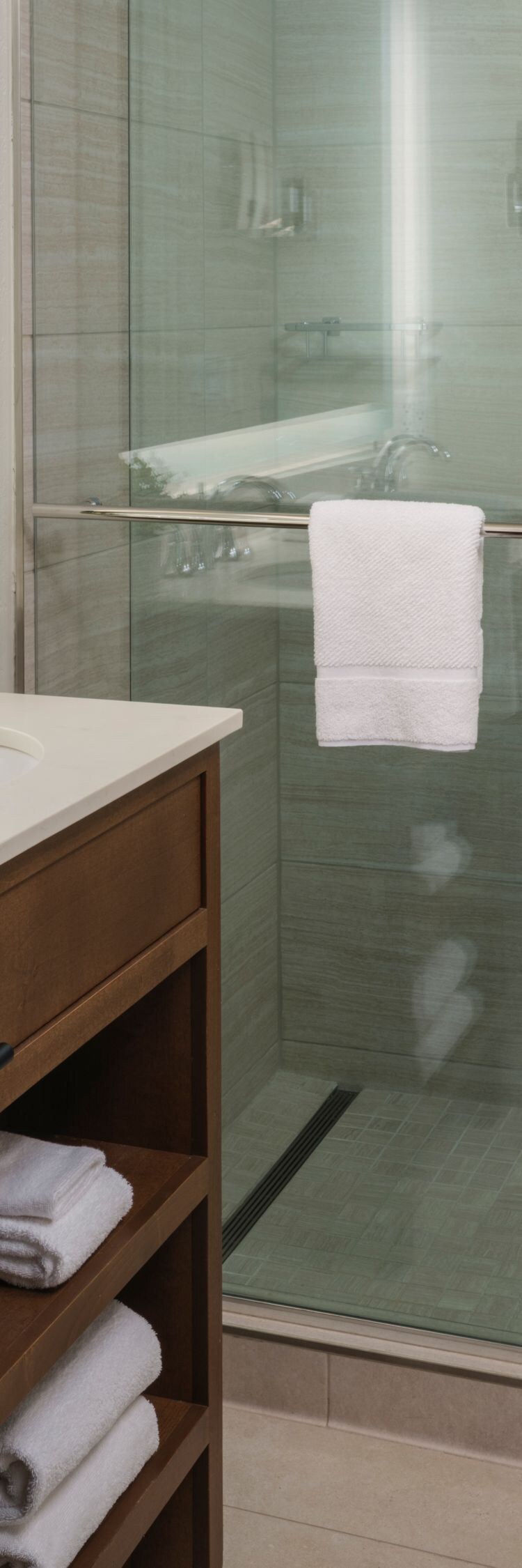 Double vanity, walk-in shower