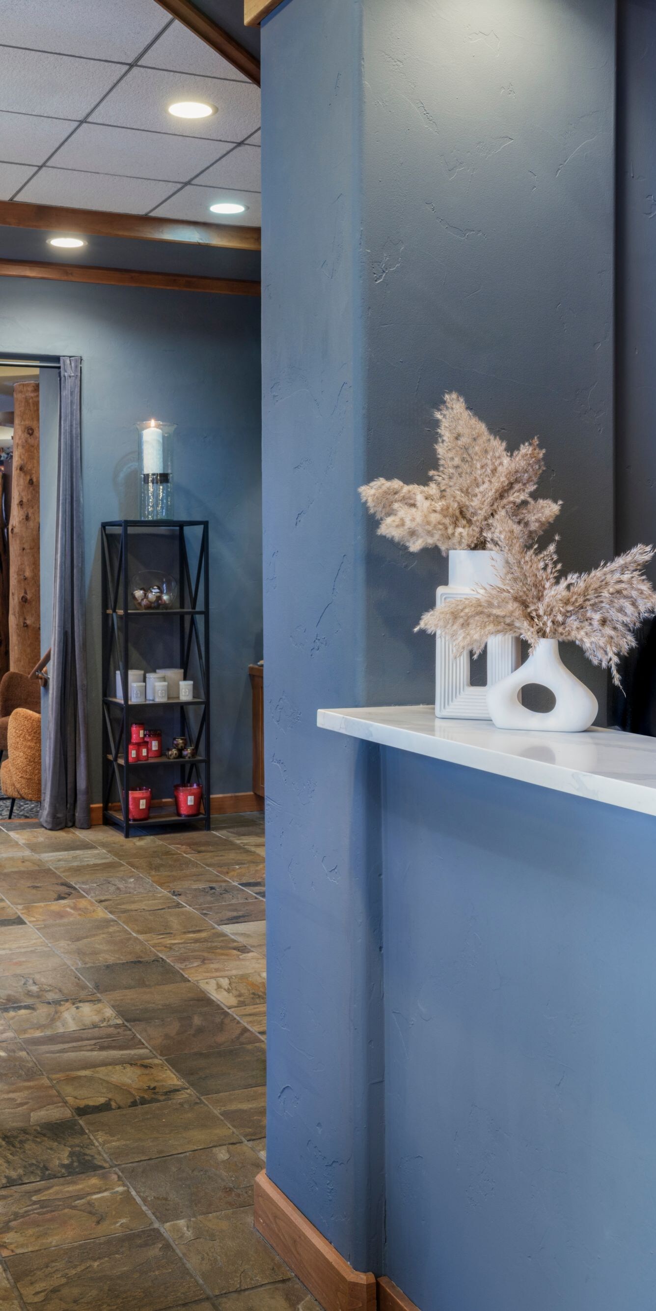 Reception counter, seating area
