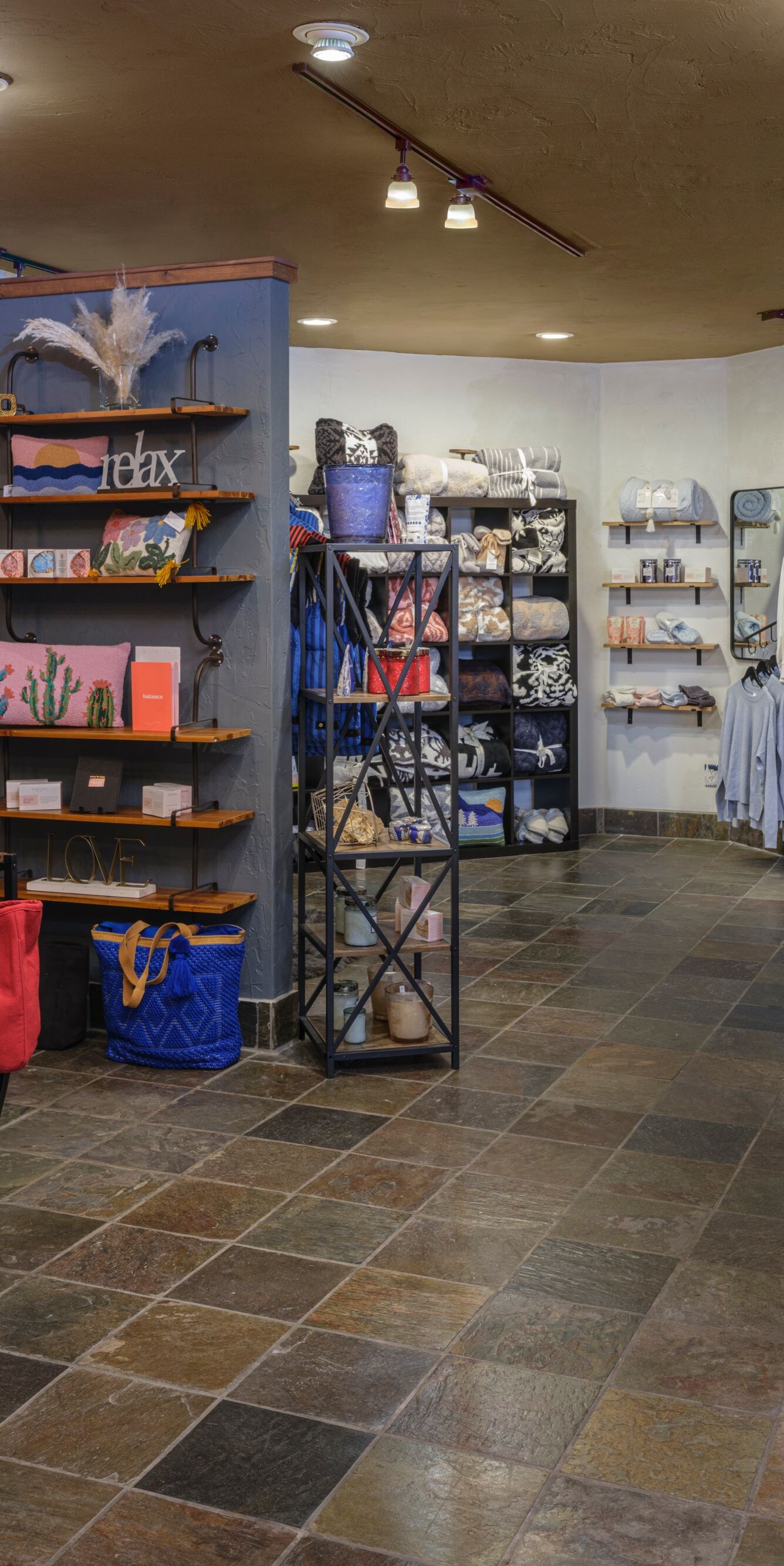 Retail area with clothes, bags, spa products