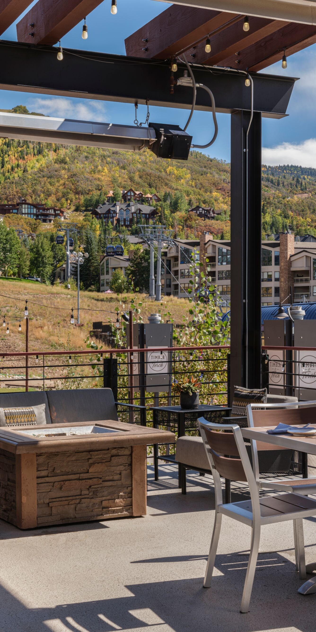 Restaurant outdoor patio, seating area