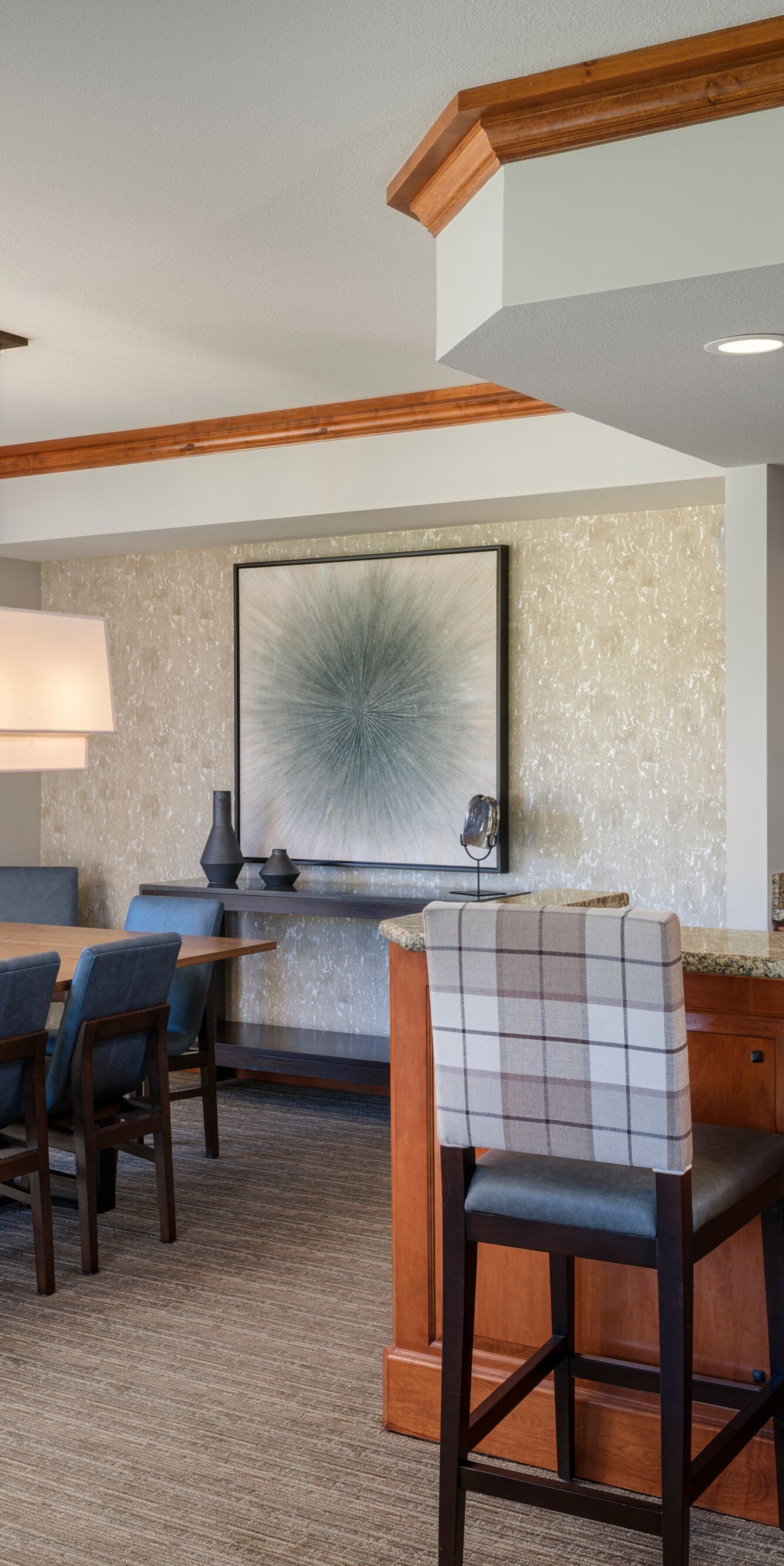 Kitchen, dining table, view of resort area