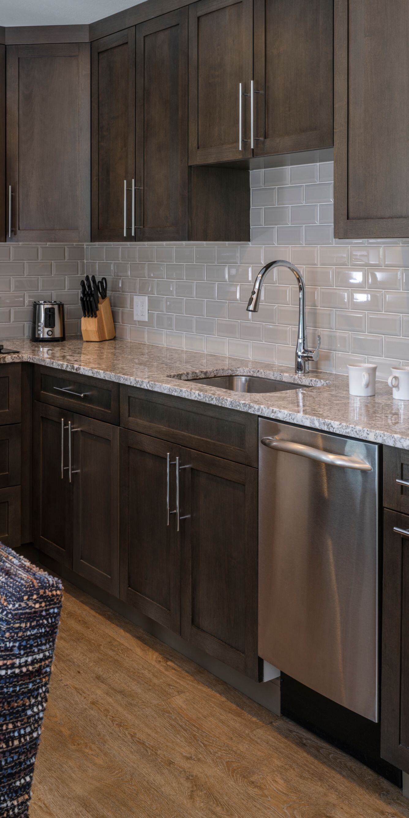 Kitchen, fridge, microwave, dining table
