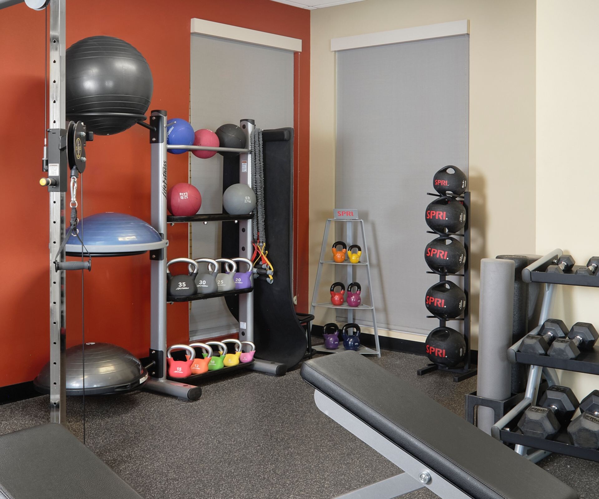Weights and fitness equipment in hotel gym
