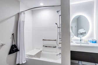 Accessible bathtub with seat and hand rails