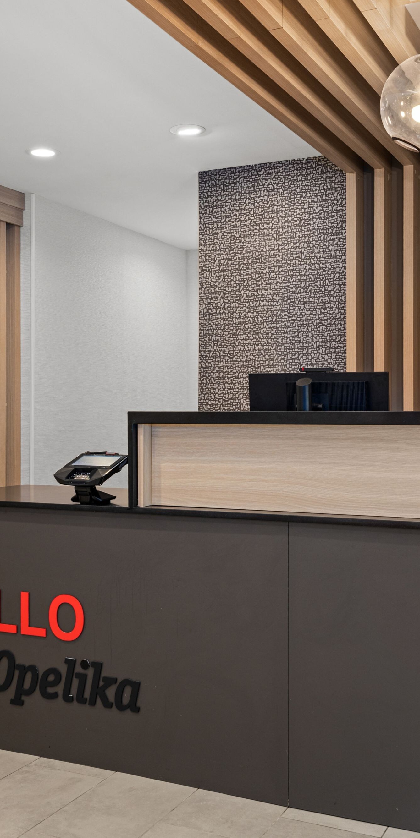Front desk with on‑site market