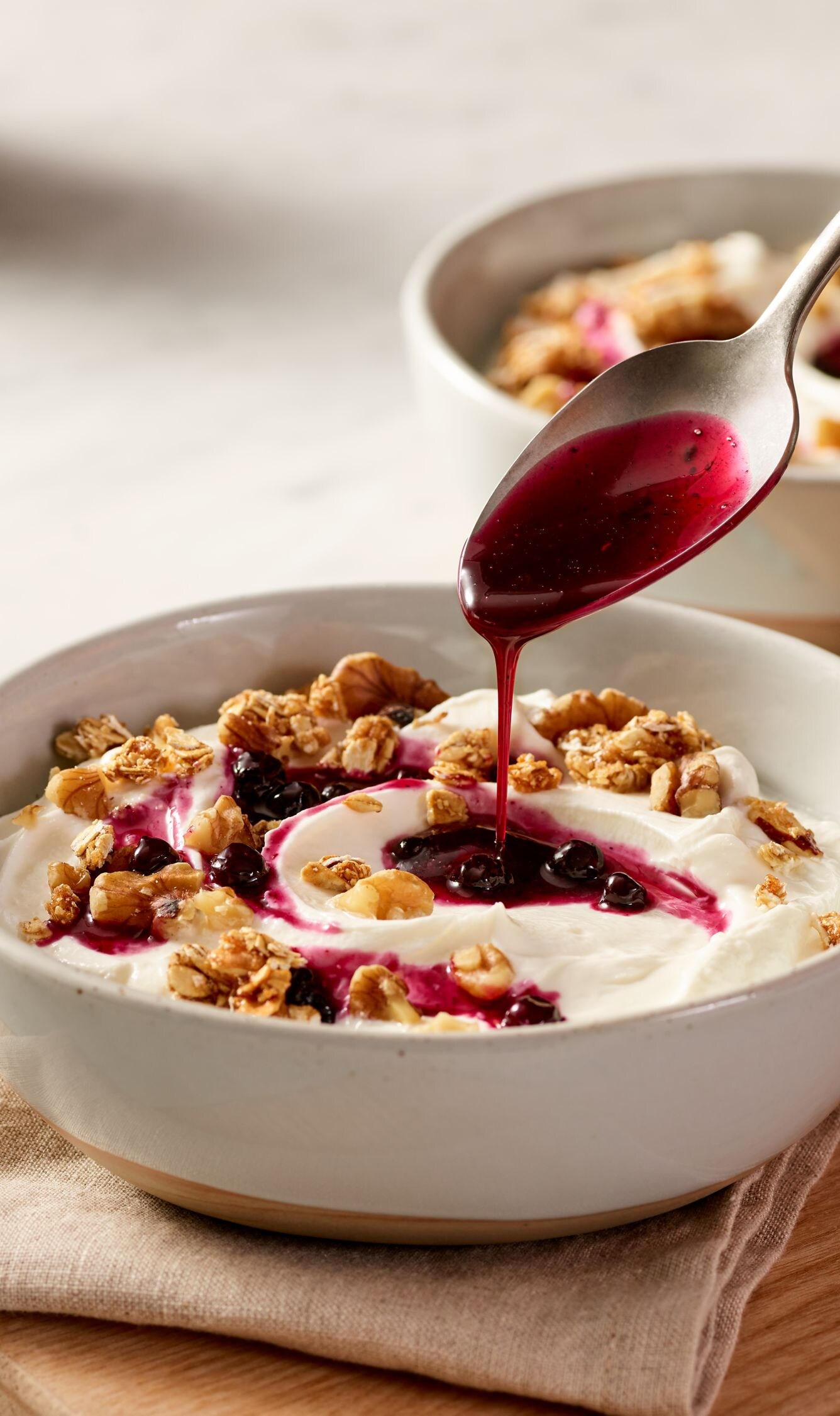 Yogurt with Granola, Walnuts & Blueberry Compote