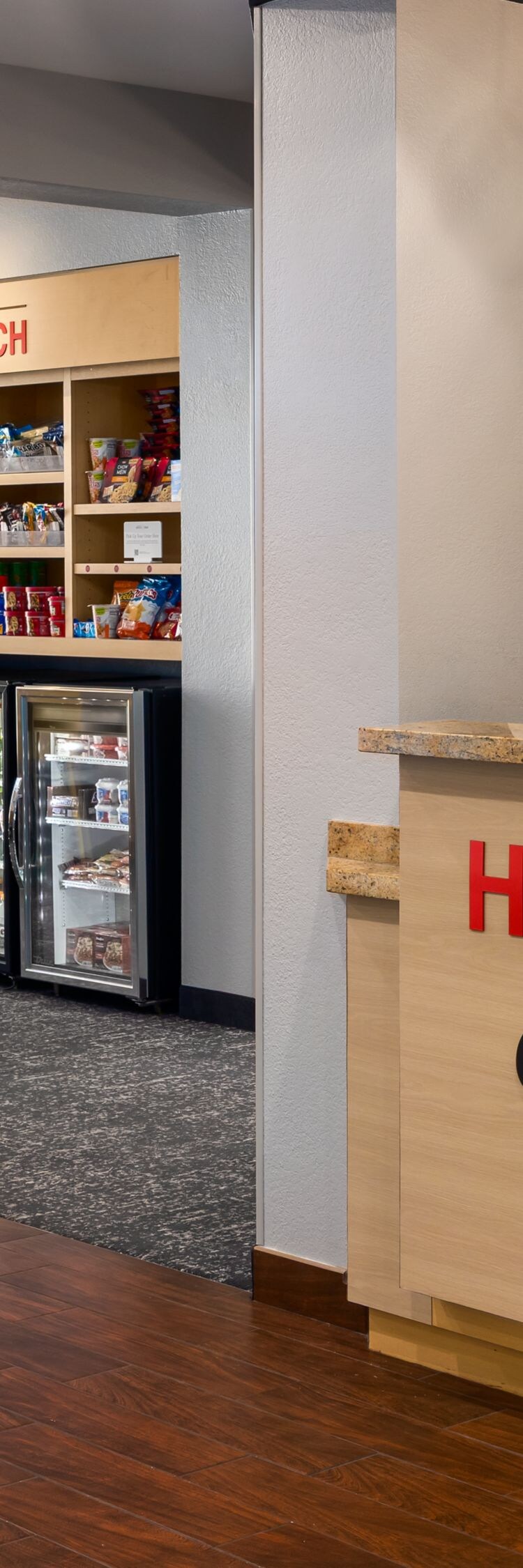 front desk, lobby, and pantry area