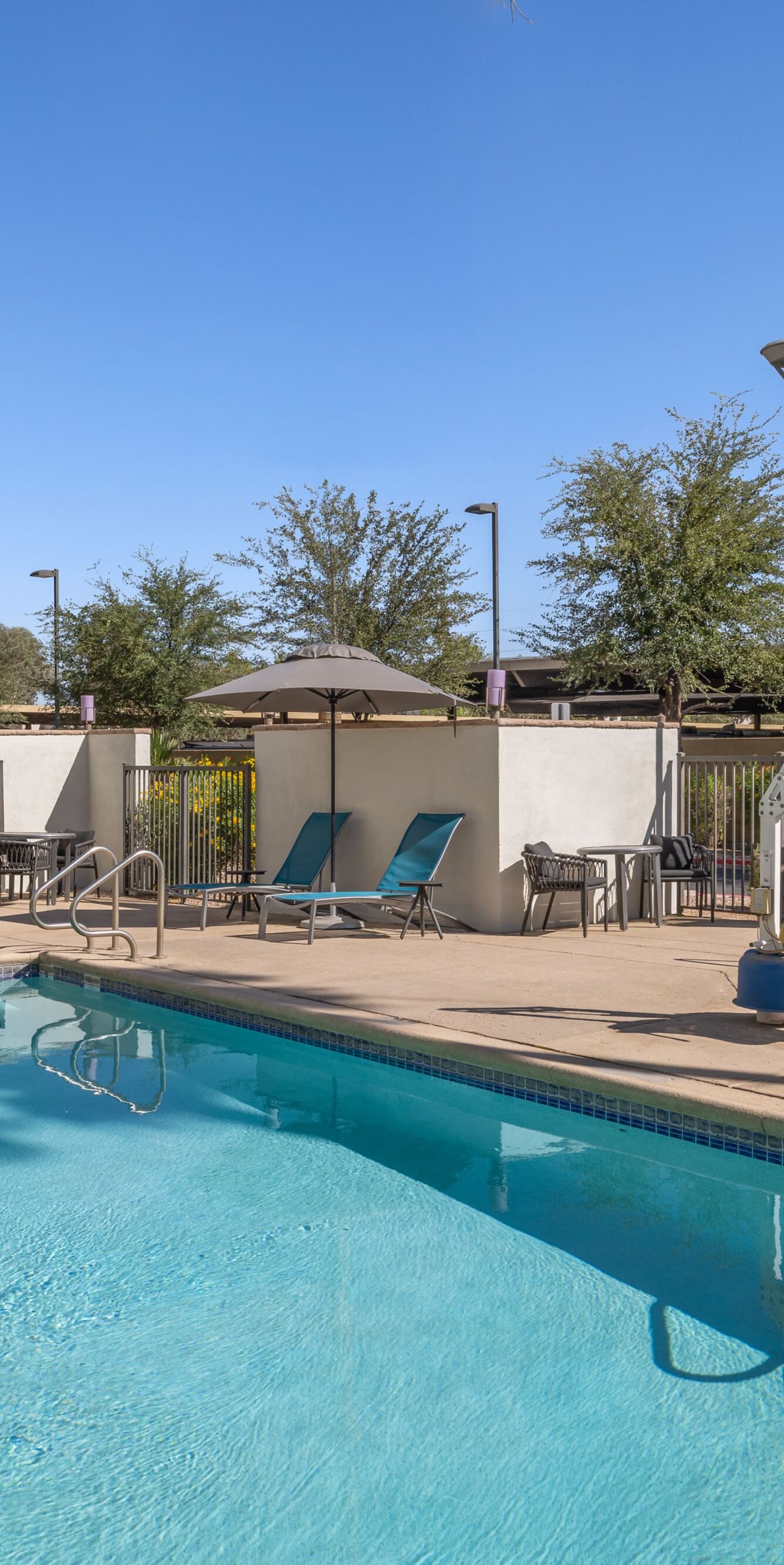 Outdoor pool and whirlpool, palm trees