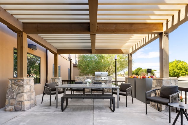 Outdoor patio grill and seating