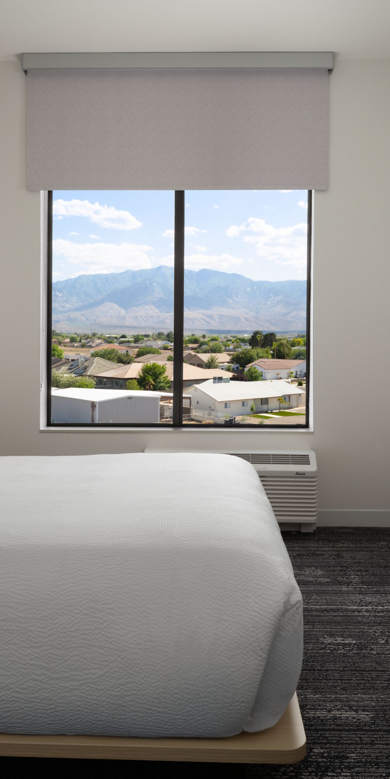 accessible bedroom with bed, tv, and storage
