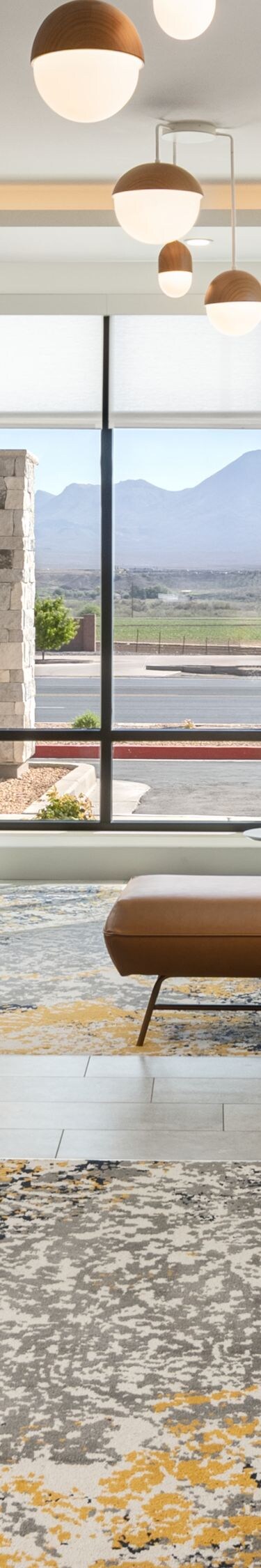 Modern lounge seating with sofas and tables