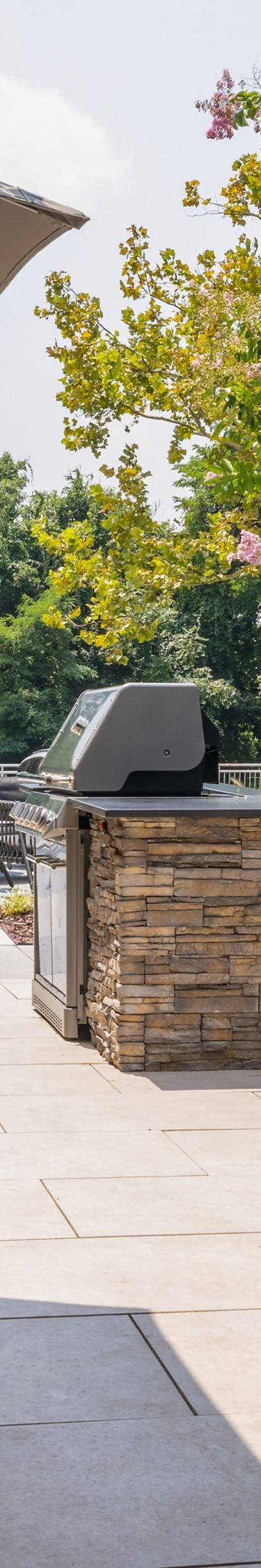 outdoor patio with table seating and weber grills