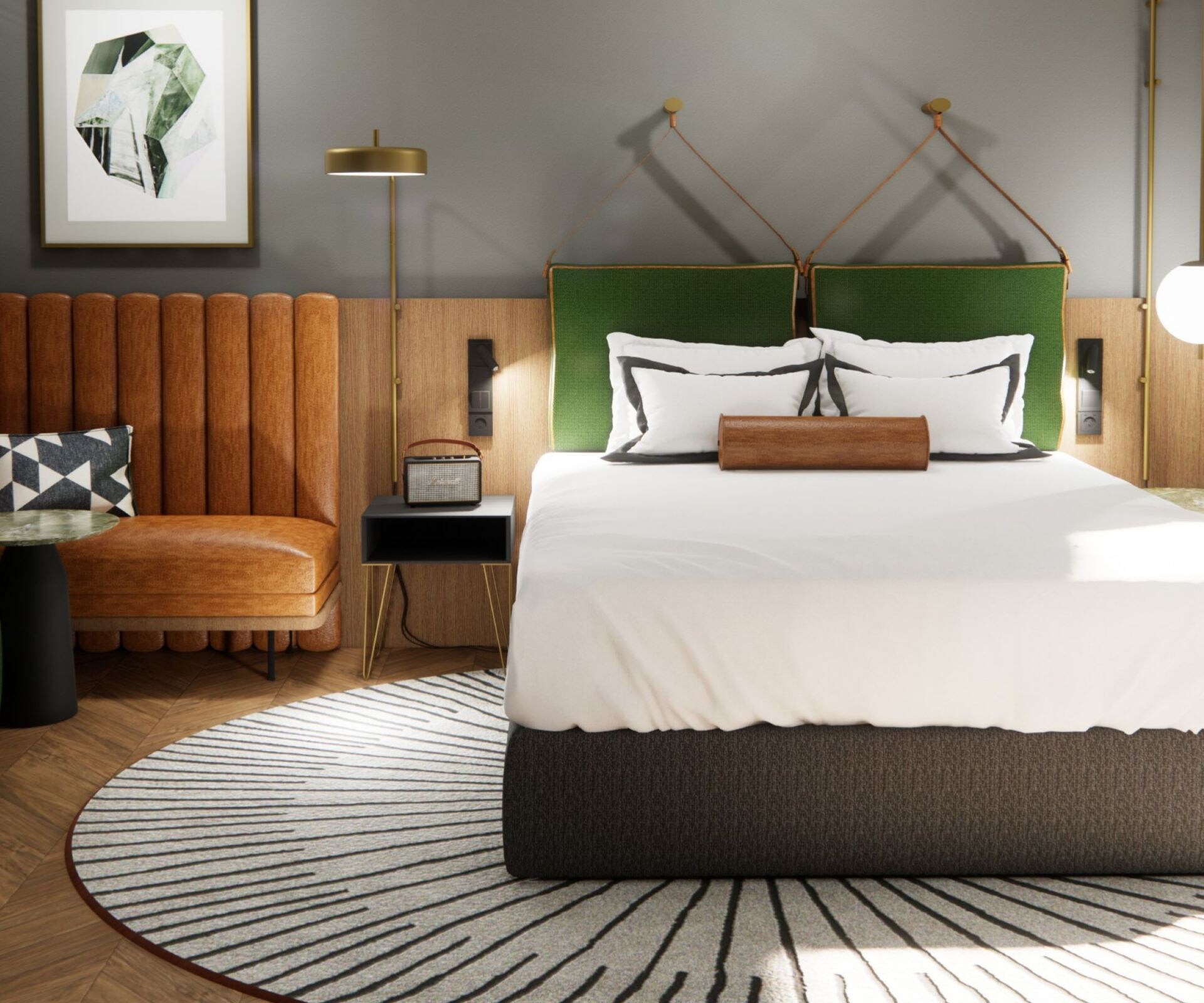 Modernes Gästezimmer mit Kingsize-Bett