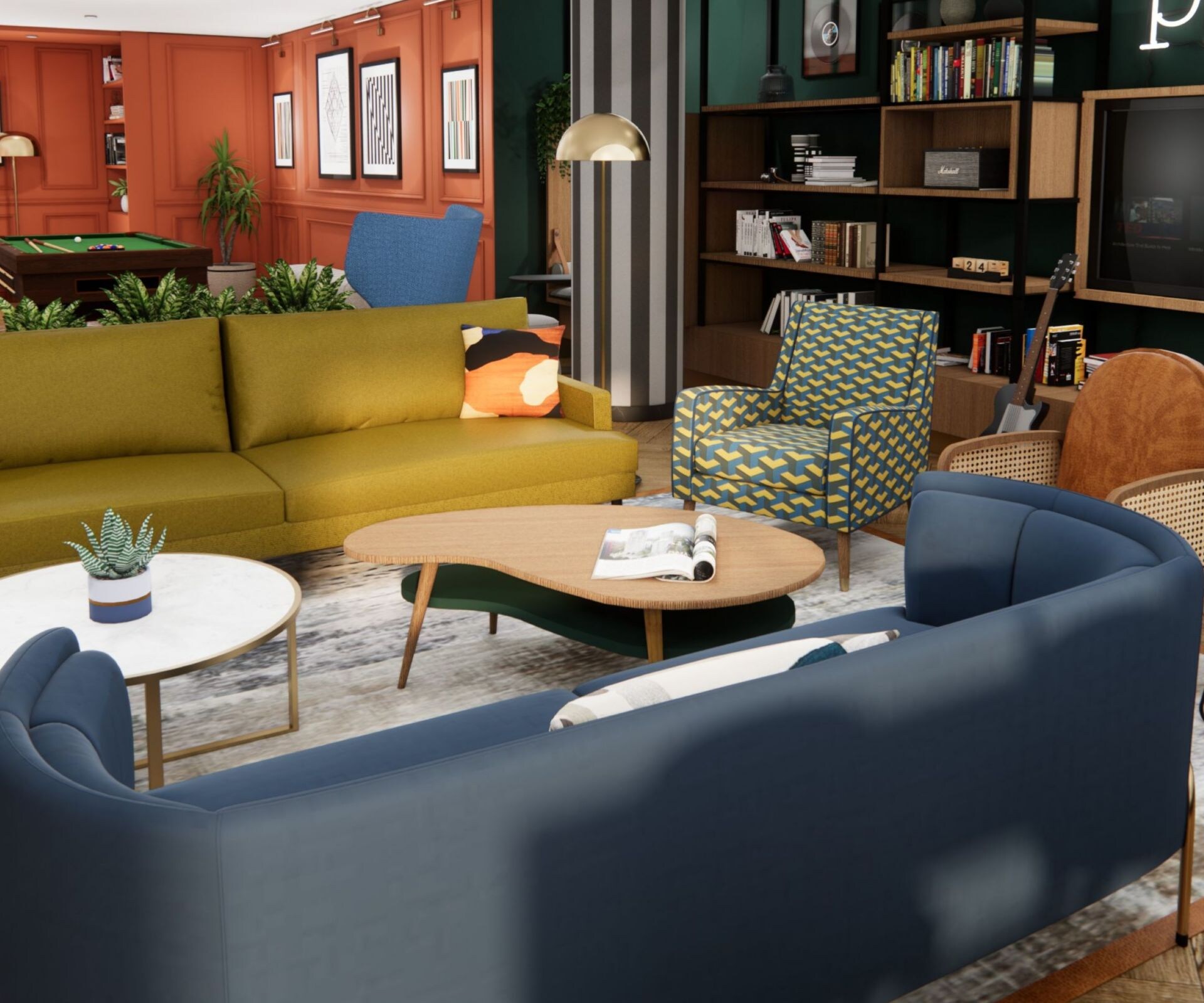 Bar lounge de l'hôtel avec aire de jeux