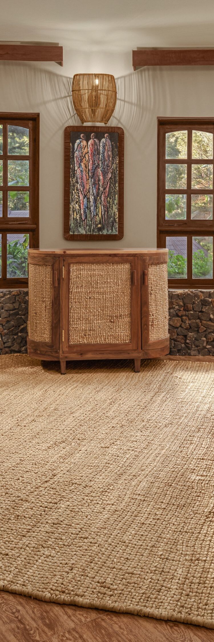 canopy bed, couch, trunk, and windows