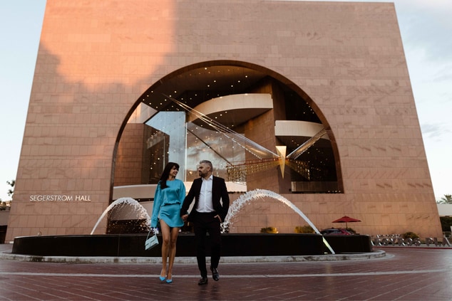 Couple outside Segerstrom Music Hall