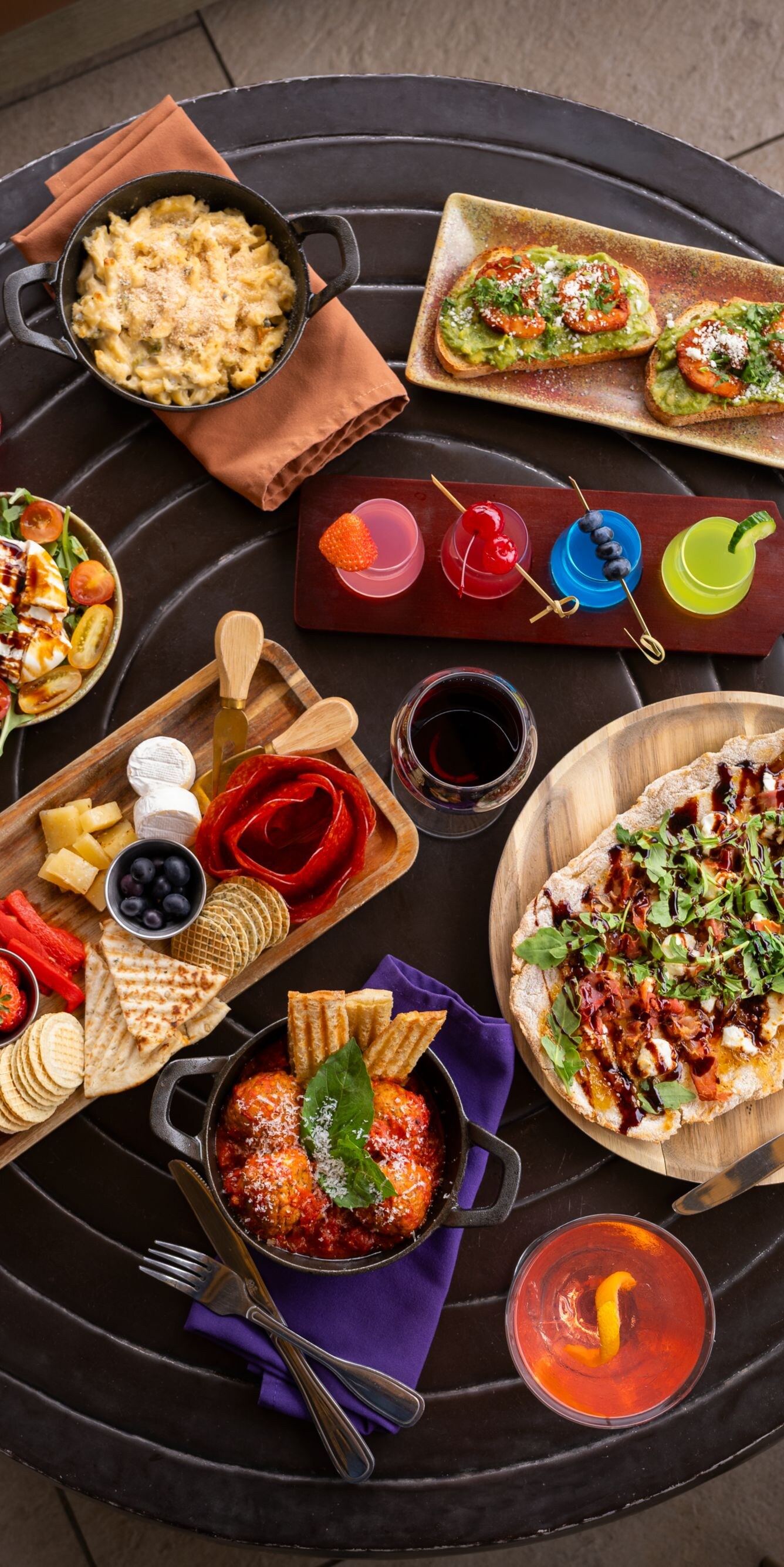 Gourmet spread with charcuterie and flatbread