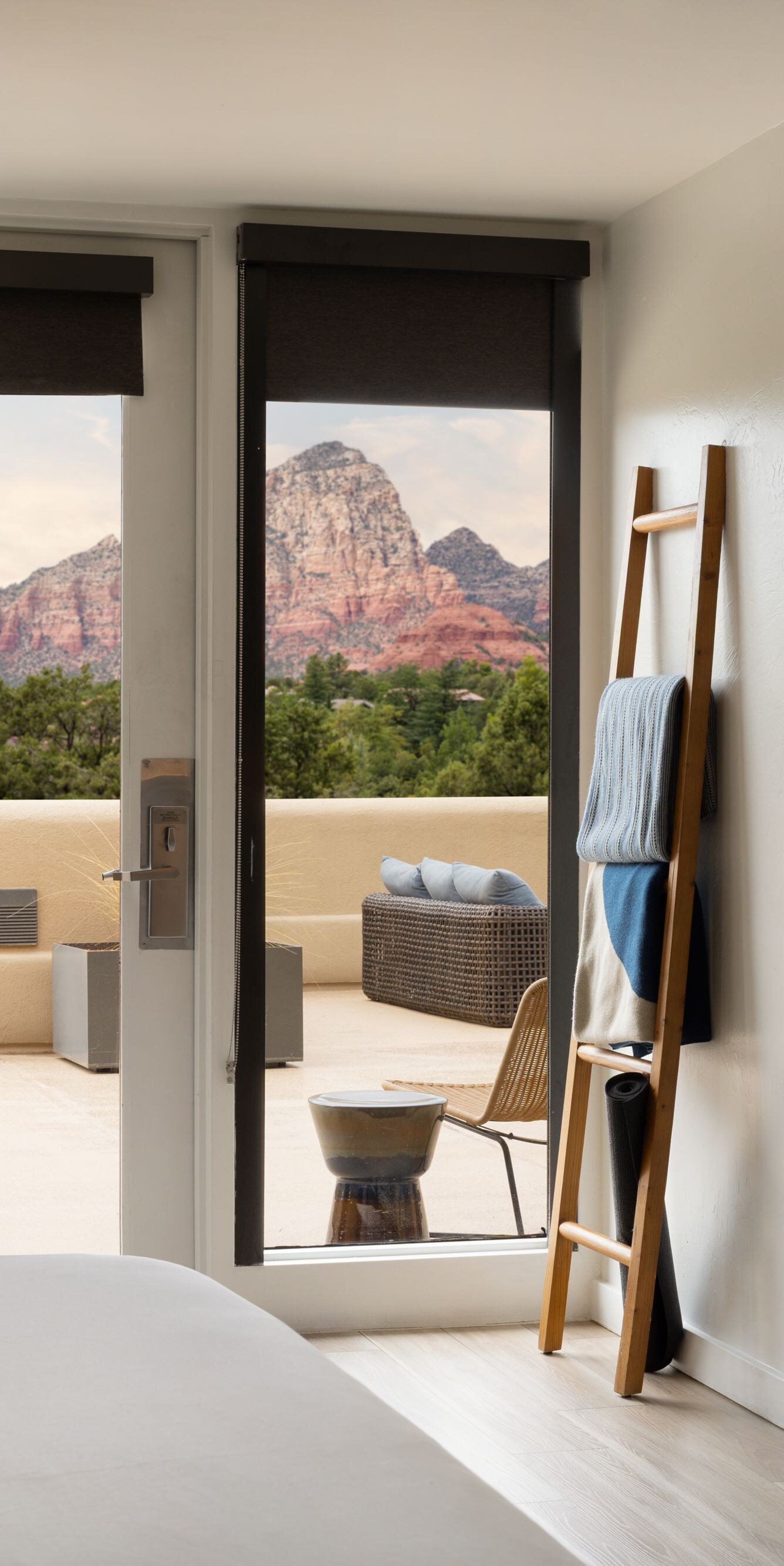 Guest room with private terrace and red rocks