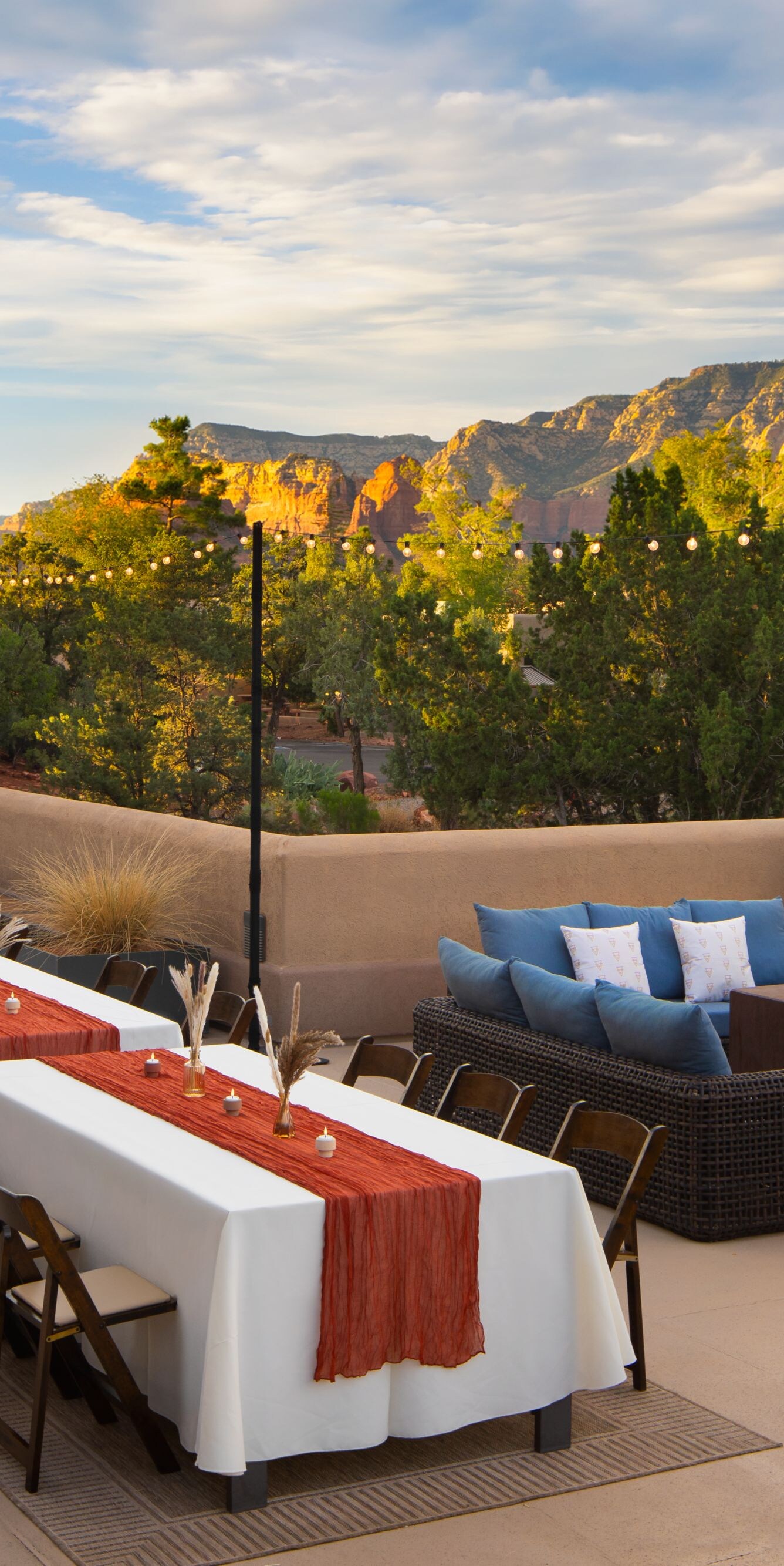 Outdoor terrace with event seating and views