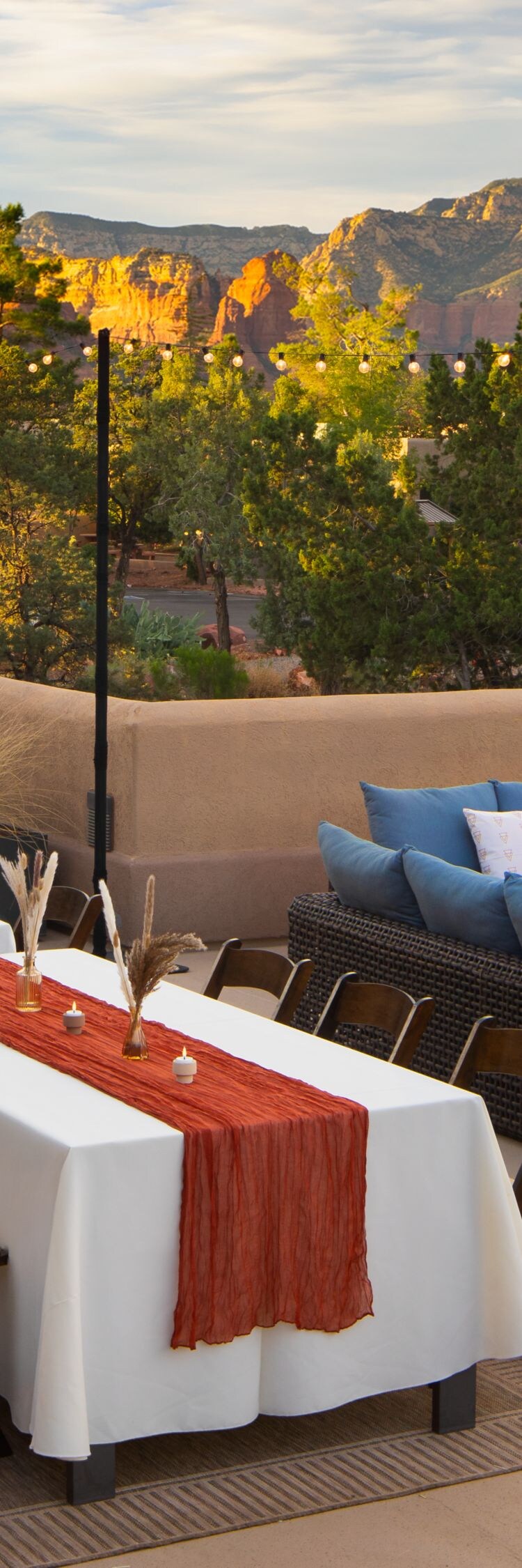 Outdoor terrace with event seating and views