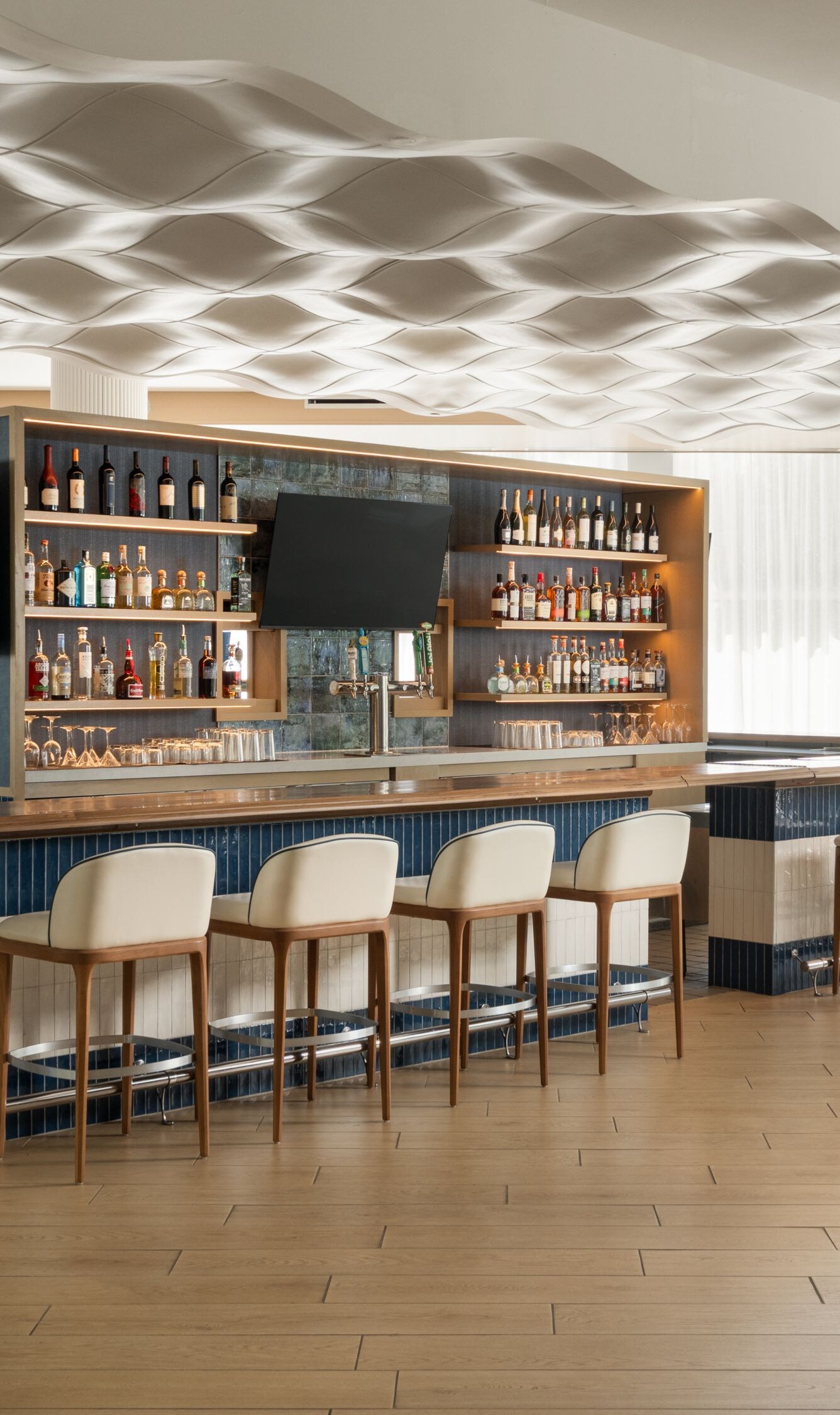 Open bar with stools and shelves