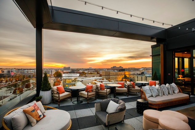 Sunrise, rooftop, patio, outdoor furniture
