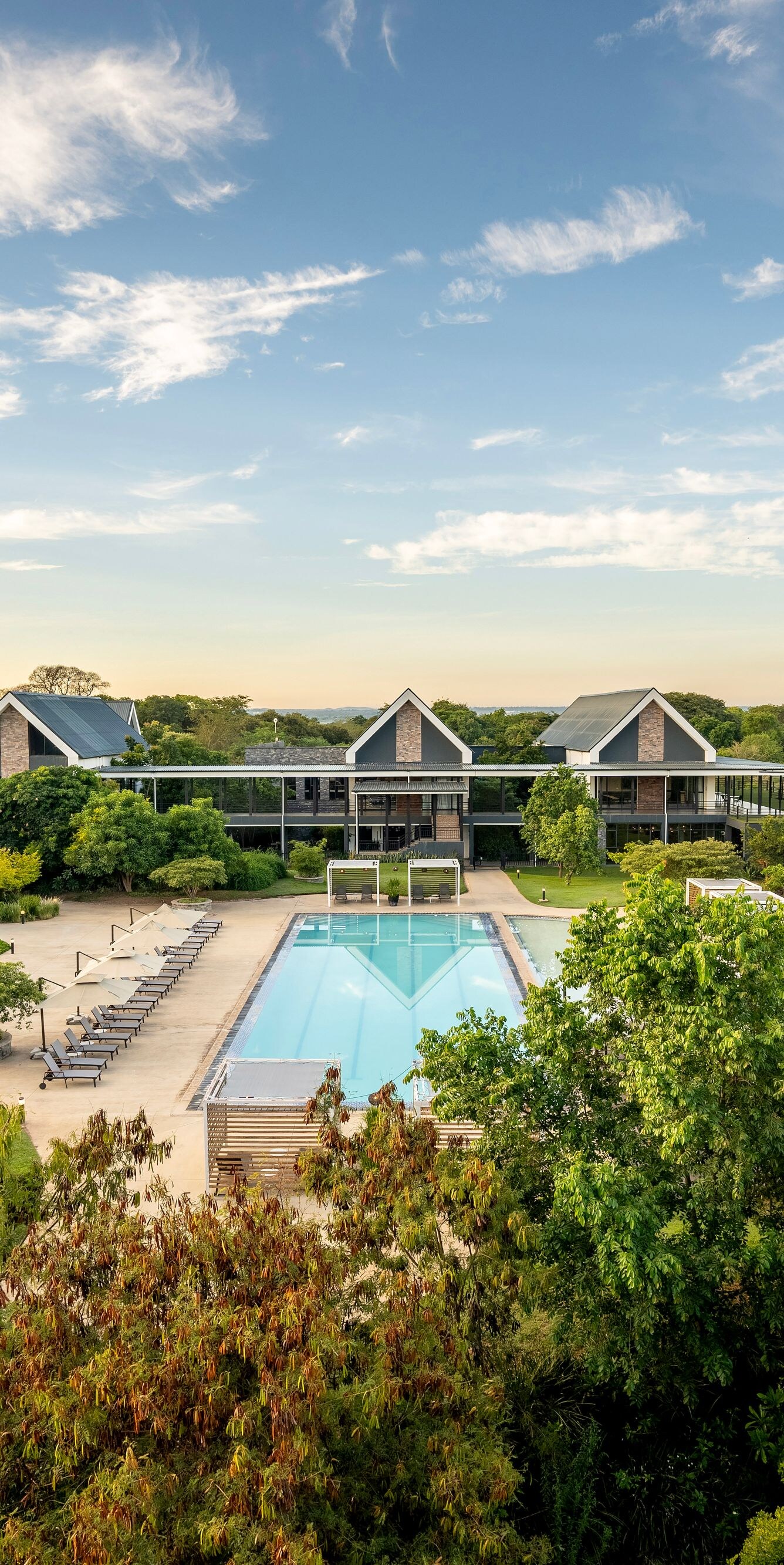 aerial view of outdoor pool and resort