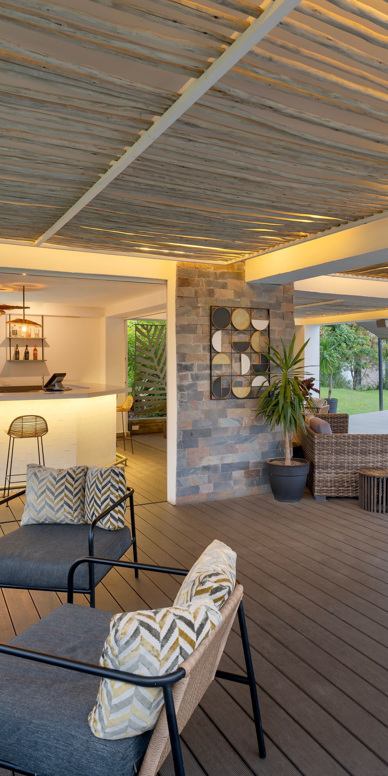 Poolside bar with seating and lounge area