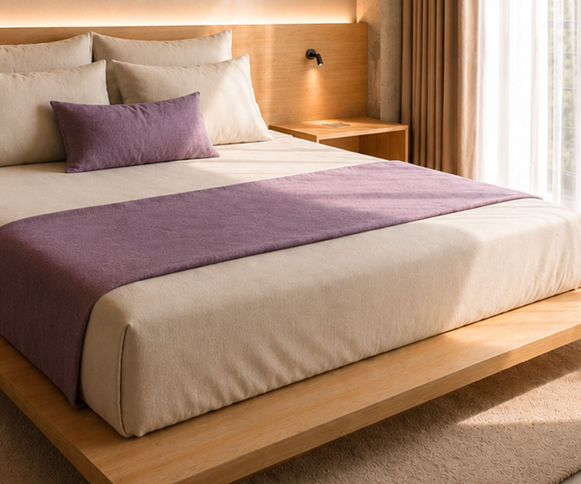 king bed, nightstands, and large window