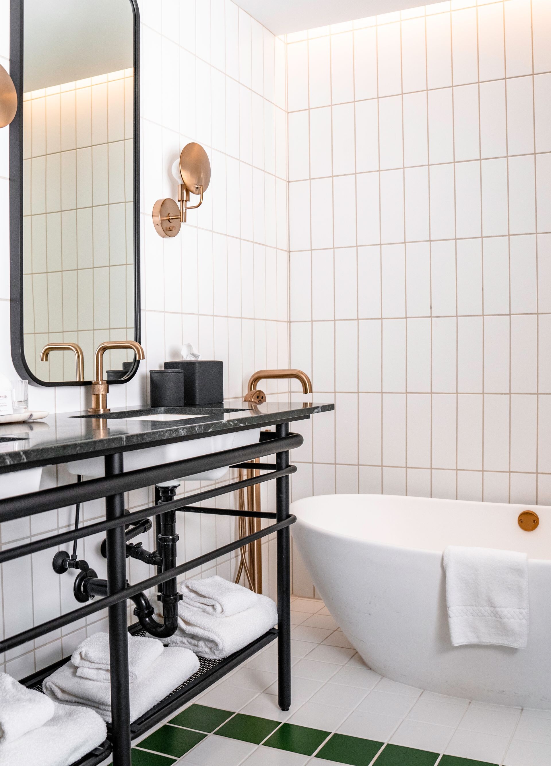 Large soaking tub, double vanity