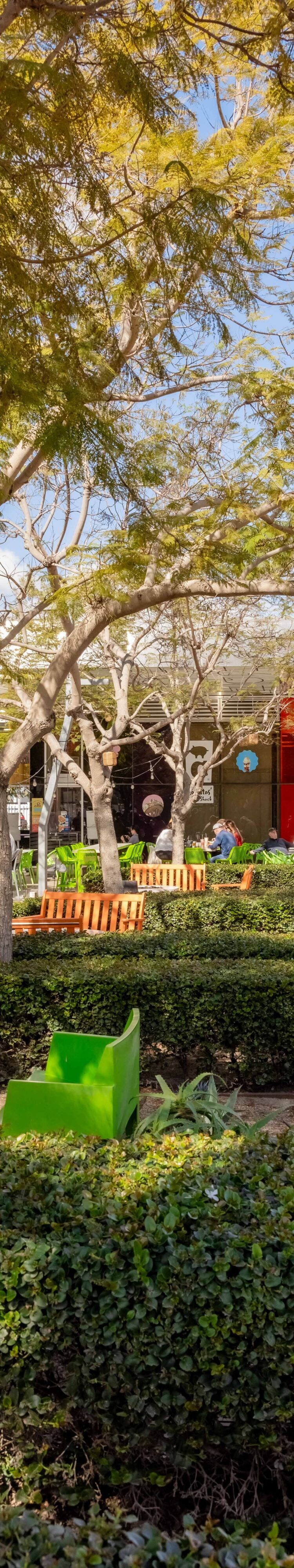 shaded seating at the Embarcadero in San Diego