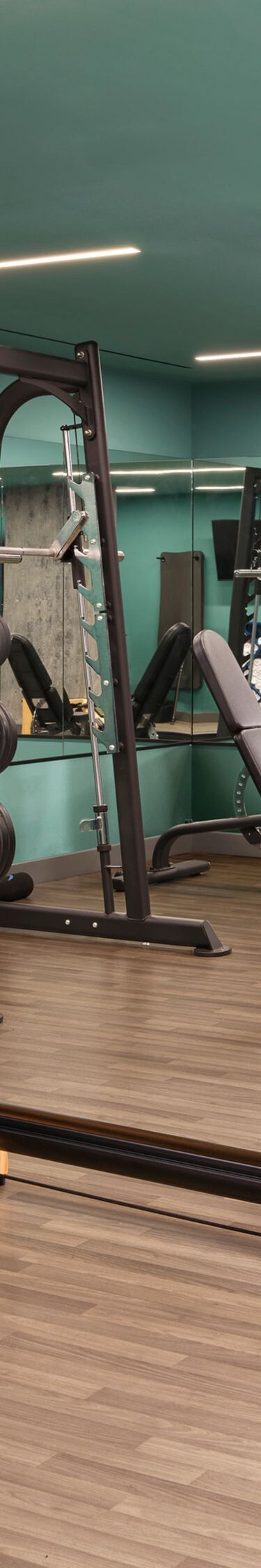 Fitness Center with free weights and treadmills