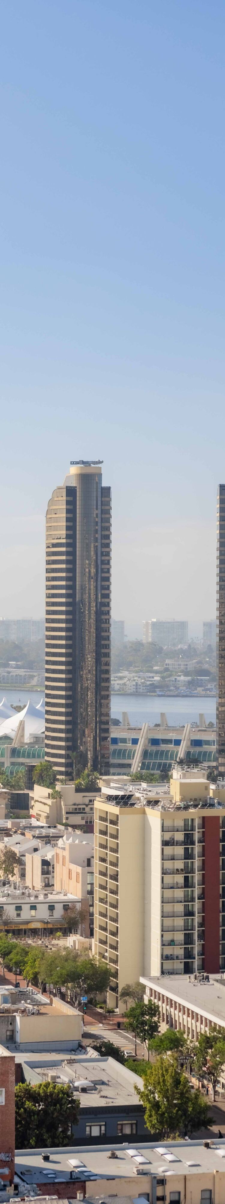 City and bay views from 20th floor suite