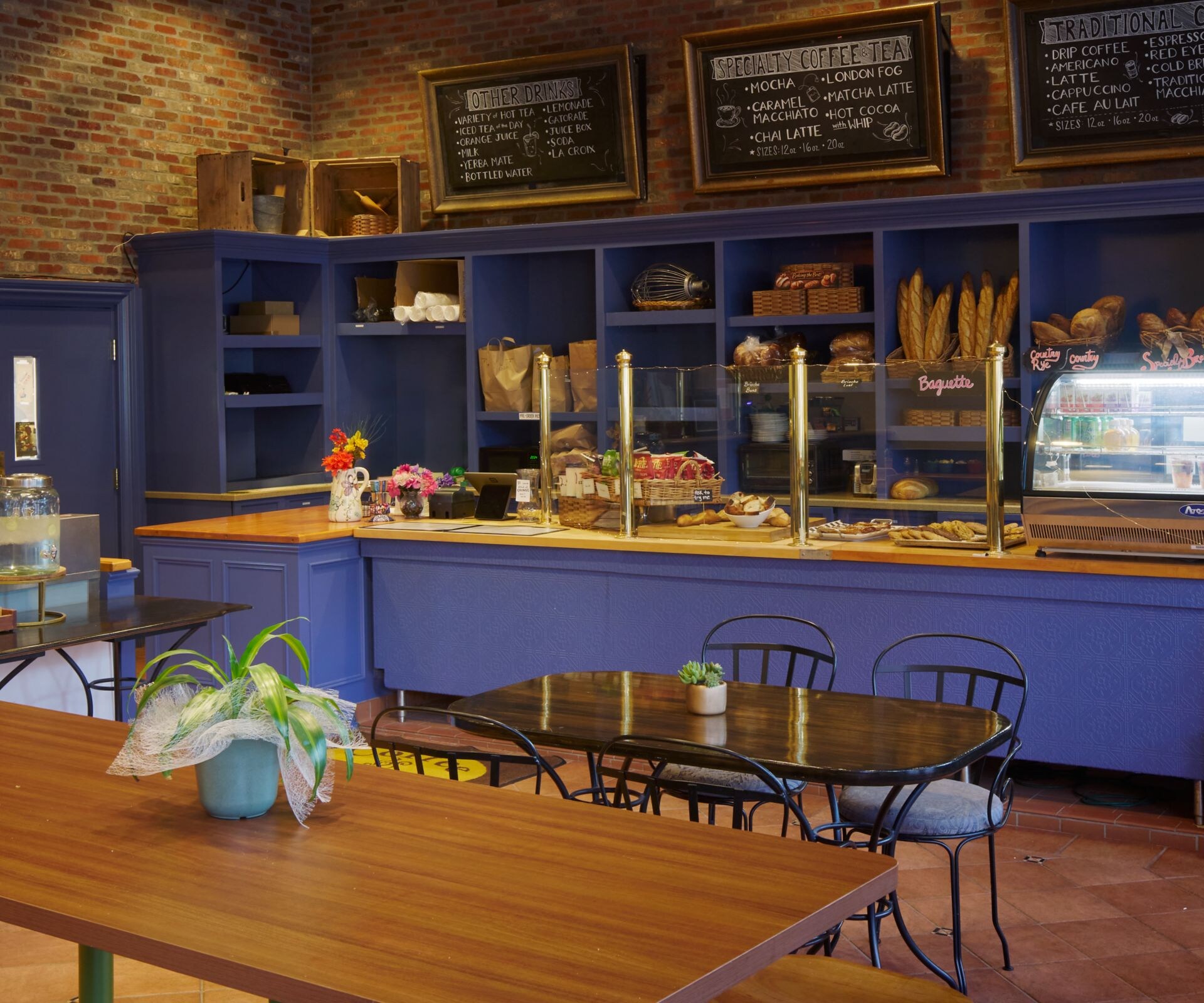 Wide-angle view of bakery interior.