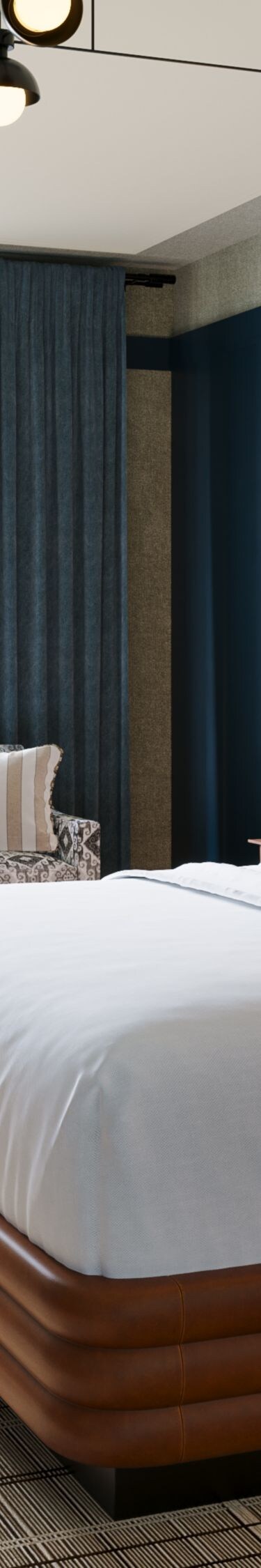 bed, dresser, armchair, table, TV