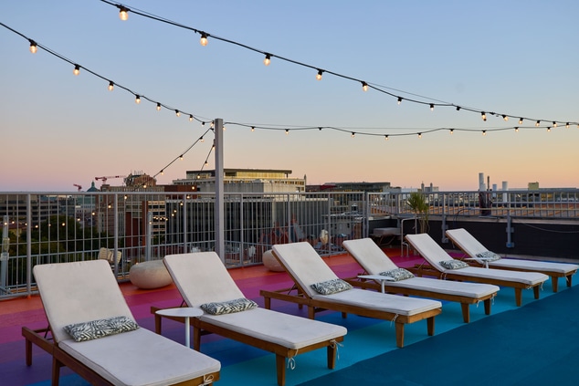 Pool chairs on the rooftop deck