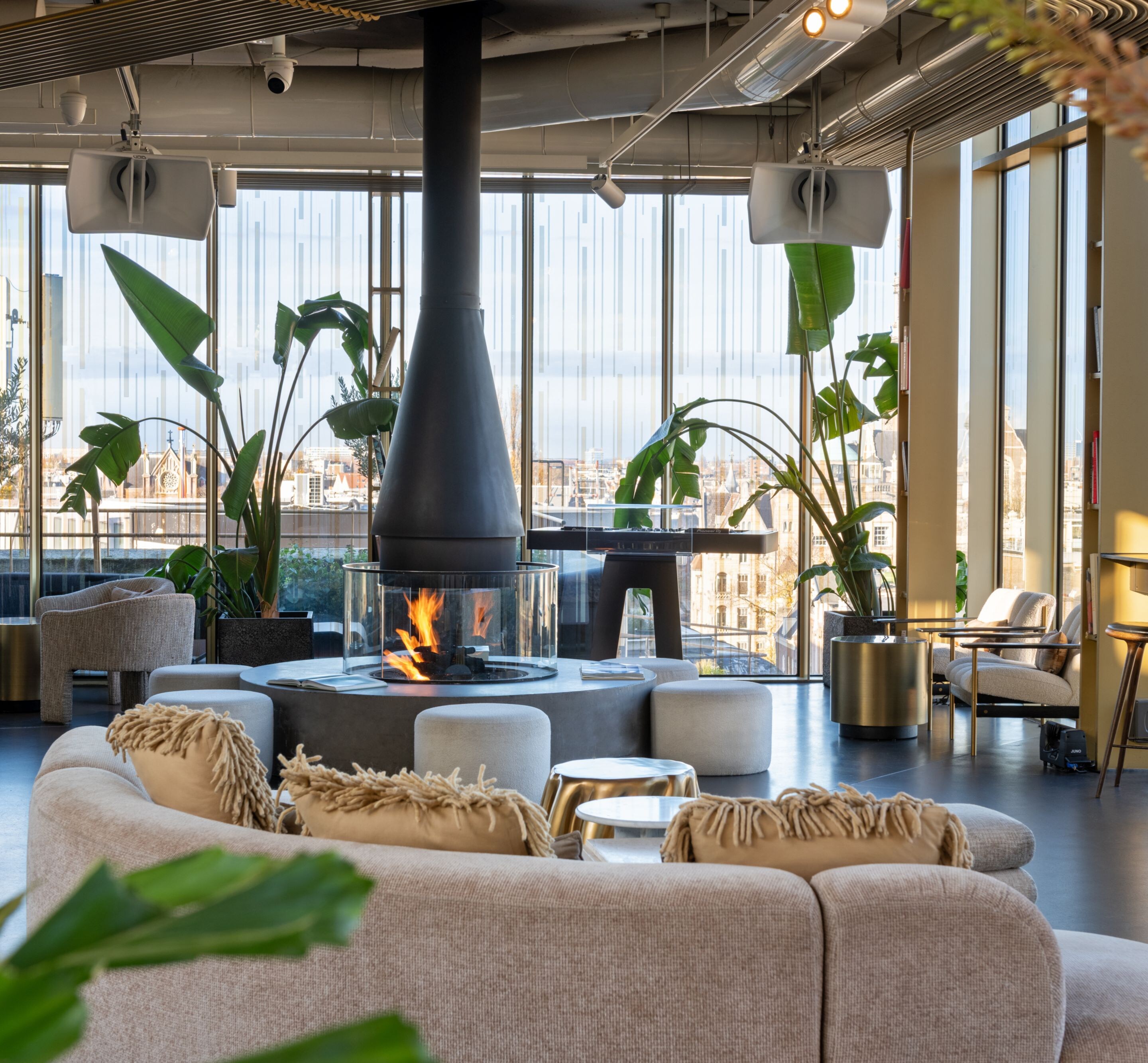 Bright lounge with modern fireplace