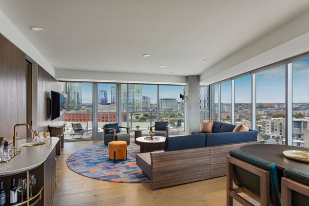 Living room with city views.