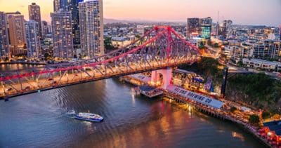 Ariel View of the Brisbane Story Bridge at dusk