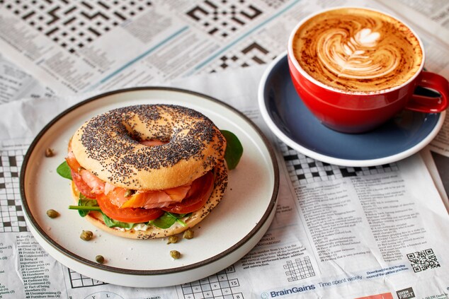 Image of a bagel and coffee
