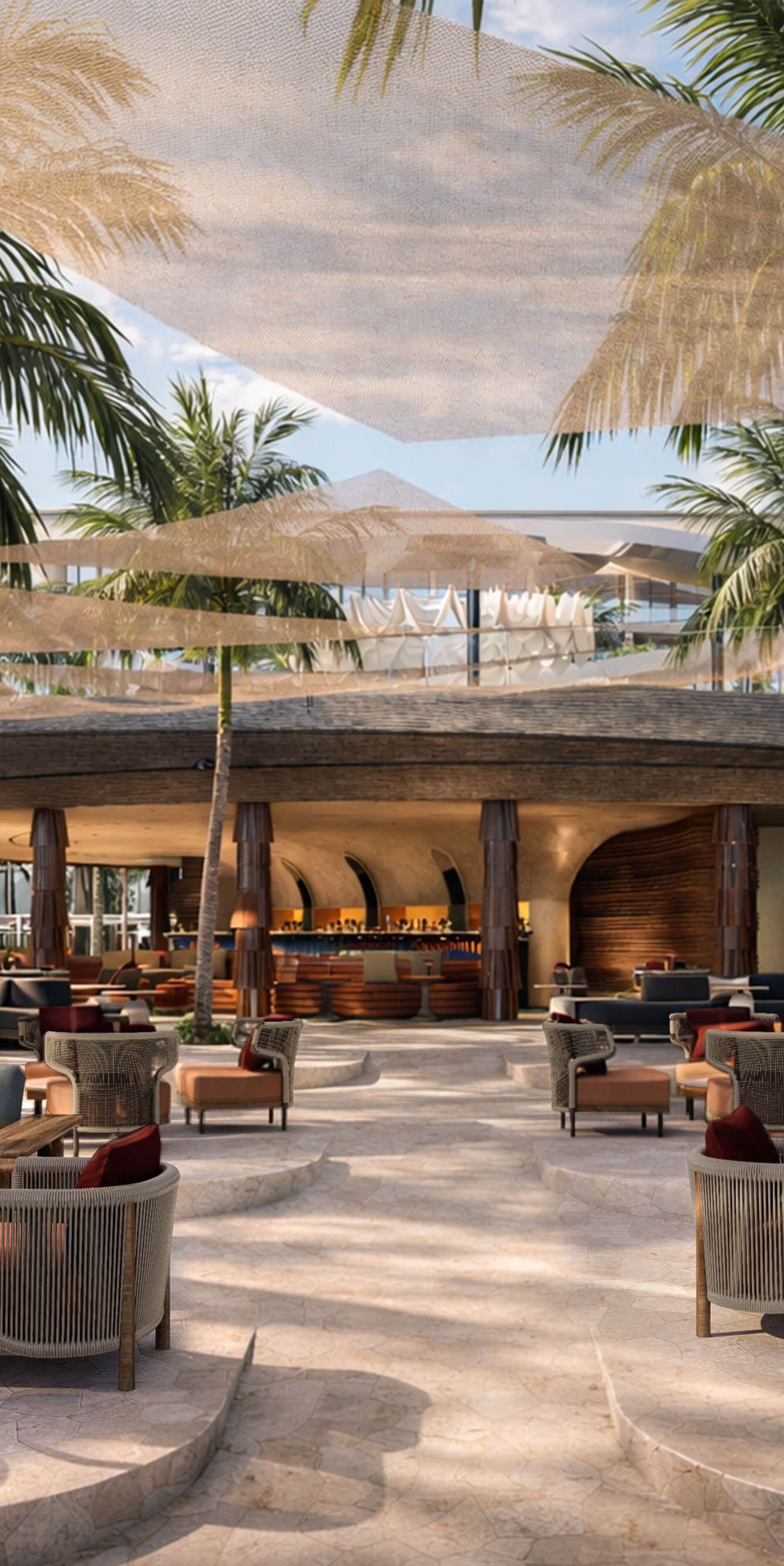 Alunê beach club facade viewed from the beach