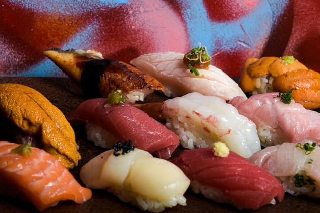 12 pieces of omakase including a variety of eleva
