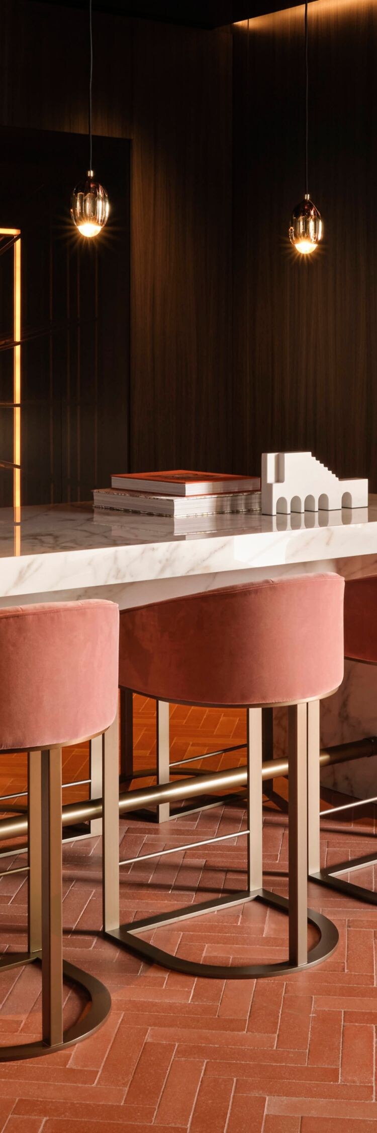 Penthouse bar with seating and marble counter