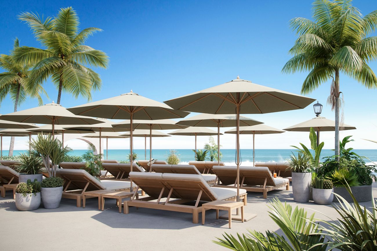 Beach Club restaurant with loungers and cabanas